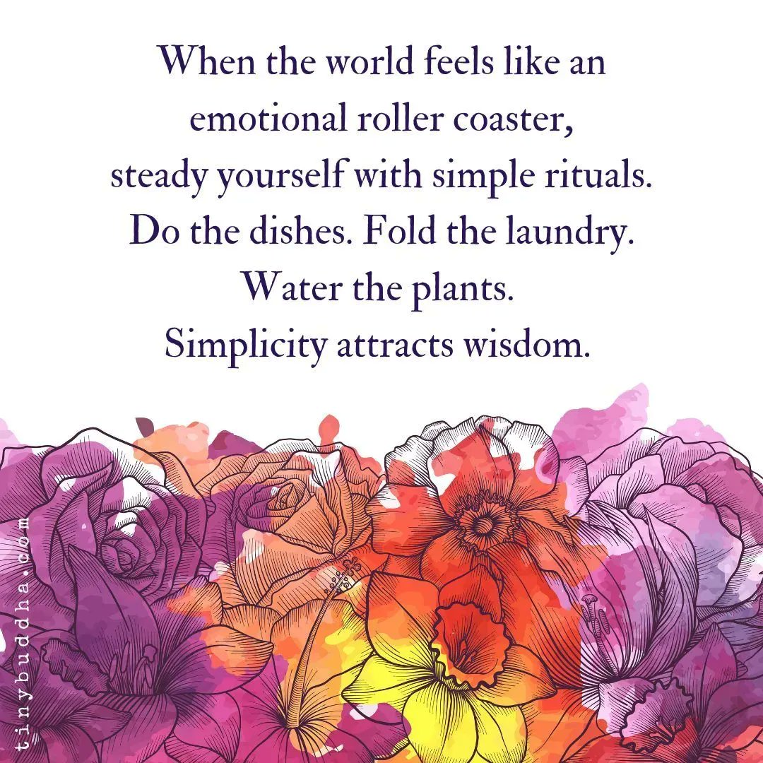 When the world feels like an emotional rollercoaster, steady yourself with simple rituals. Do the dishes. Fold the laundry. Water the plants. Simplicity attracts wisdom.⠀