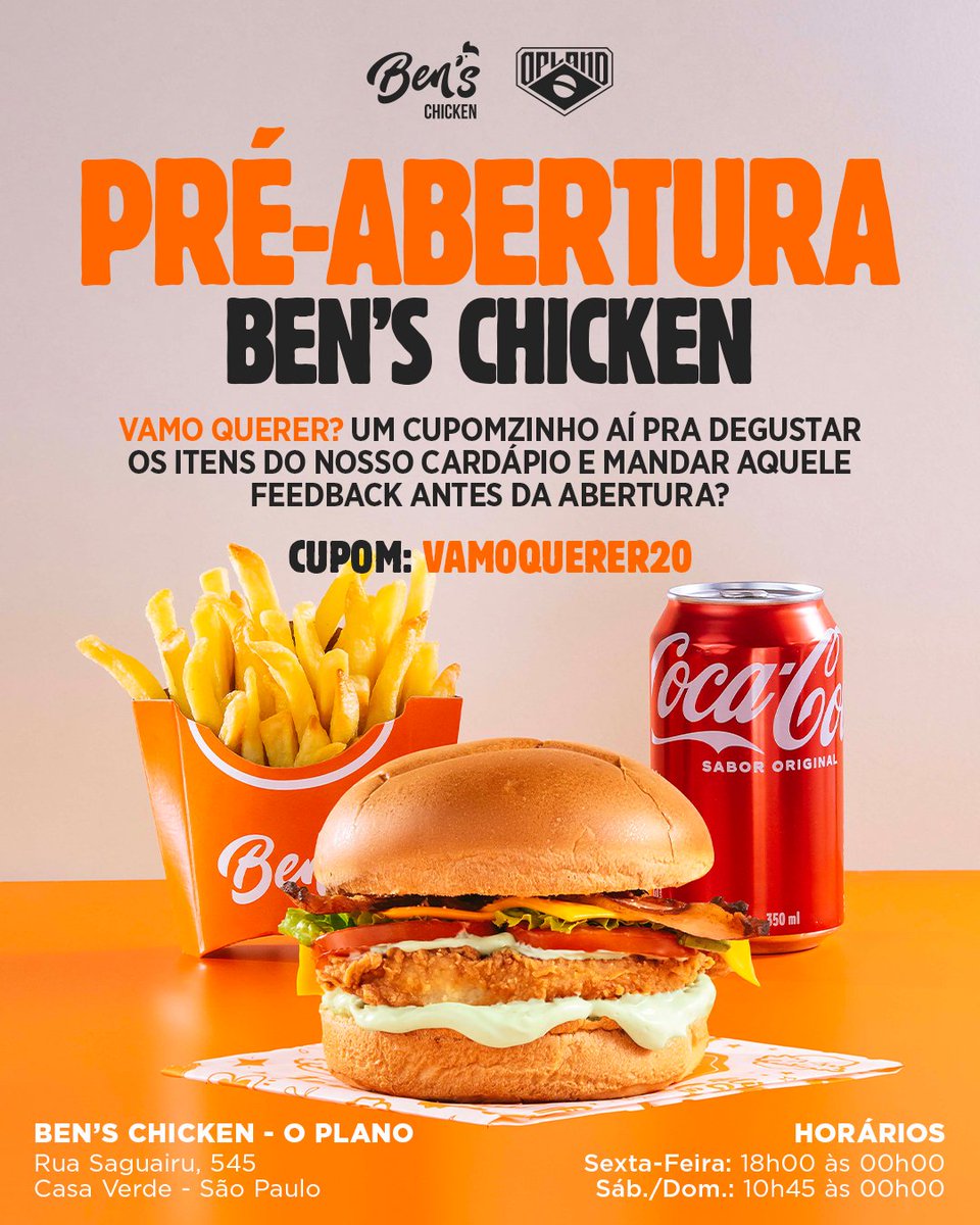 🍗 SEXTA FEIRA DO FRANGO FRITO NO PLANO! 🍗

A Ben's Chicken d'O PLANO abrirá esse final de semana, para mais algumas degustações, (PRÉ- ABERTURA) para vocês e não podia faltar aquele cupomzinho bolado! Estaremos funcionando fisicamente e pelo delivery, à partir das 18 Horas da