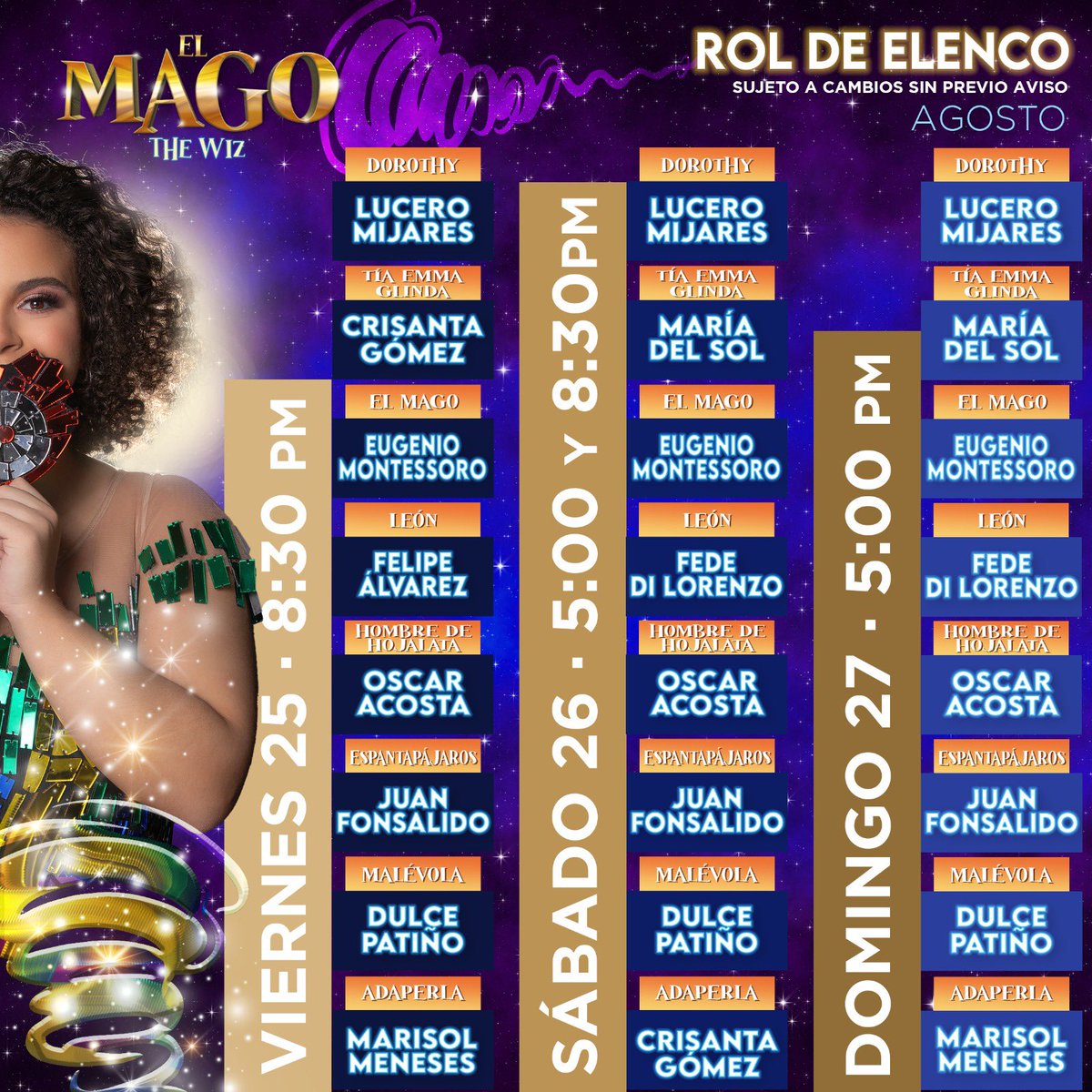 Los esperamos esperamos en el
Teatro Hidalgo este fin de semana.
8 únicas semanas.
Viernes 8:30 PM
Sábado 5:00 y 8:30 PM
Domingo 5:00 PM