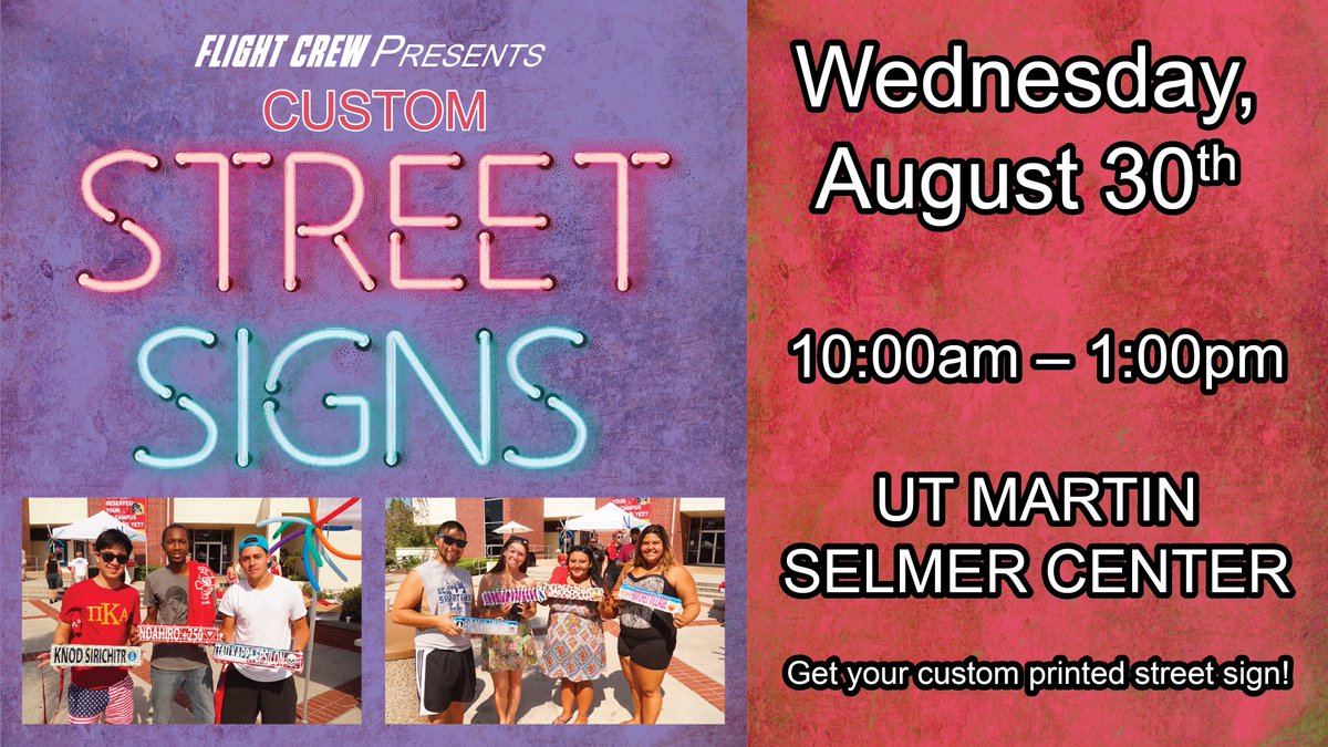 ATTENTION Selmer Skyhawks!! Come get your very own CUSTOM STREET SIGN next Wednesday from 10a-1p!
#UTM #UTMartin #Skyhawks #SelmerSkyhawks #UTMSelmer #Selmer #TN #Tennessee #McNairyCounty #streetsign #custom #customsigns #TeamCoyote #CoyoteonCampus #EBTM #EBTMOrlando #college