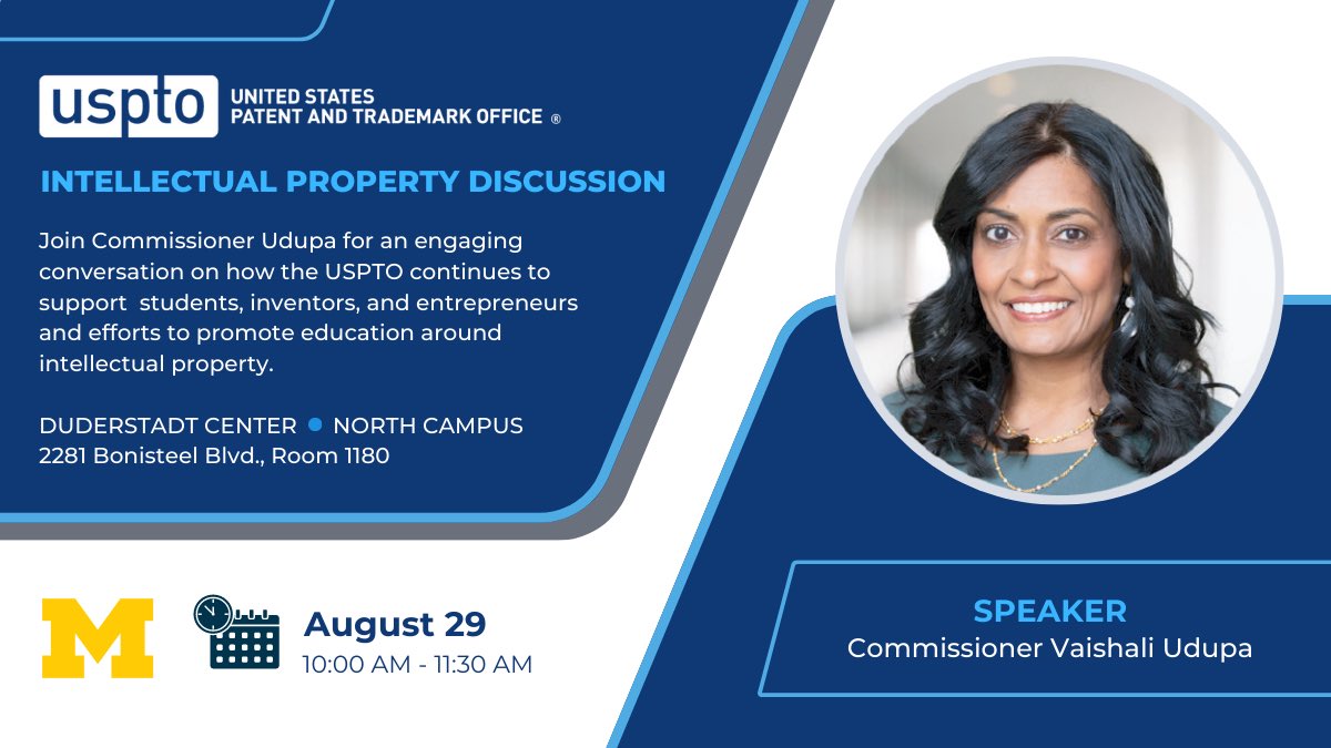Picture yourself in a room filled with anticipation, as Commissioner Udupa takes the stage to unravel the tapestry of intellectual property and how it intertwines with your journey. Register today for this August 29 event: docs.google.com/forms/d/e/1FAI…