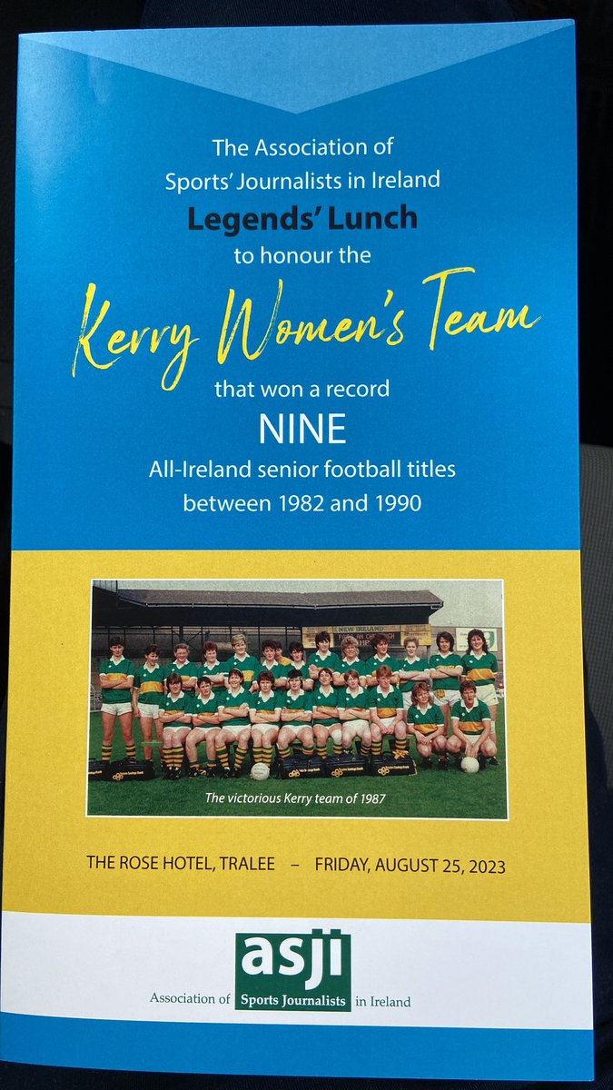BarryDonal's tweet photo. A fantastic recognition for @kerryladiesfoot 9 in a row @LadiesFootball by the ASJI today at @rosehoteltralee 

Who knew that marmalade sandwiches was the diet of champions

They gave @sportsdes his big break as well 

Well done @ponyyelof for making it happen https://t.co/wRlkKeppy5