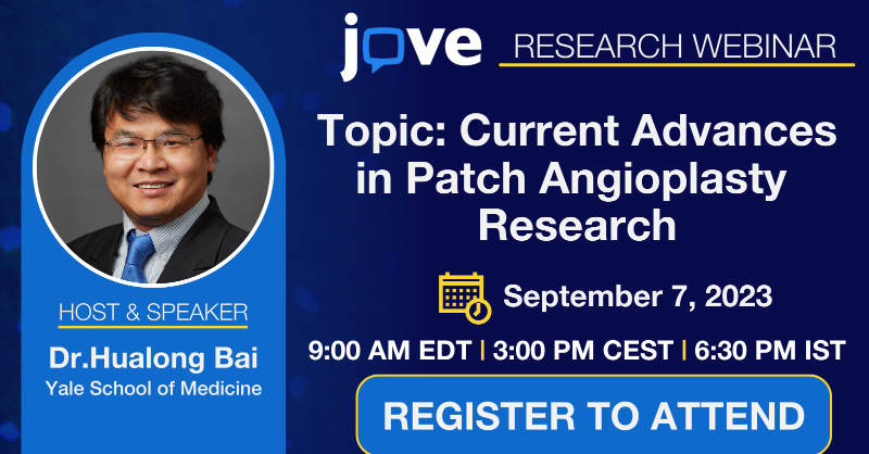 JoVEJournal's tweet photo. Explore a novel model of pericardial patch angioplasty used to examine neointimal hyperplasia.

Join us for a live webinar on "Current Advances in Patch Angioplasty Research" with Dr. Hualong Bai, Associate Research Scientist at the Yale School of Medicine.
Register now!