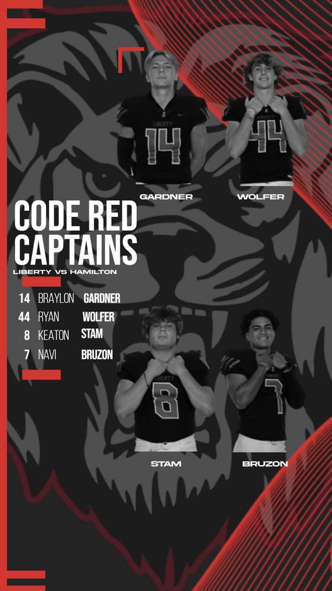 LibertyFBLions's tweet photo. All eyes on us.
These four Lions are leading us into battle tonight.
#CodeRedCaptains
#TDLCC
#MOB https://t.co/S04ShXMyER