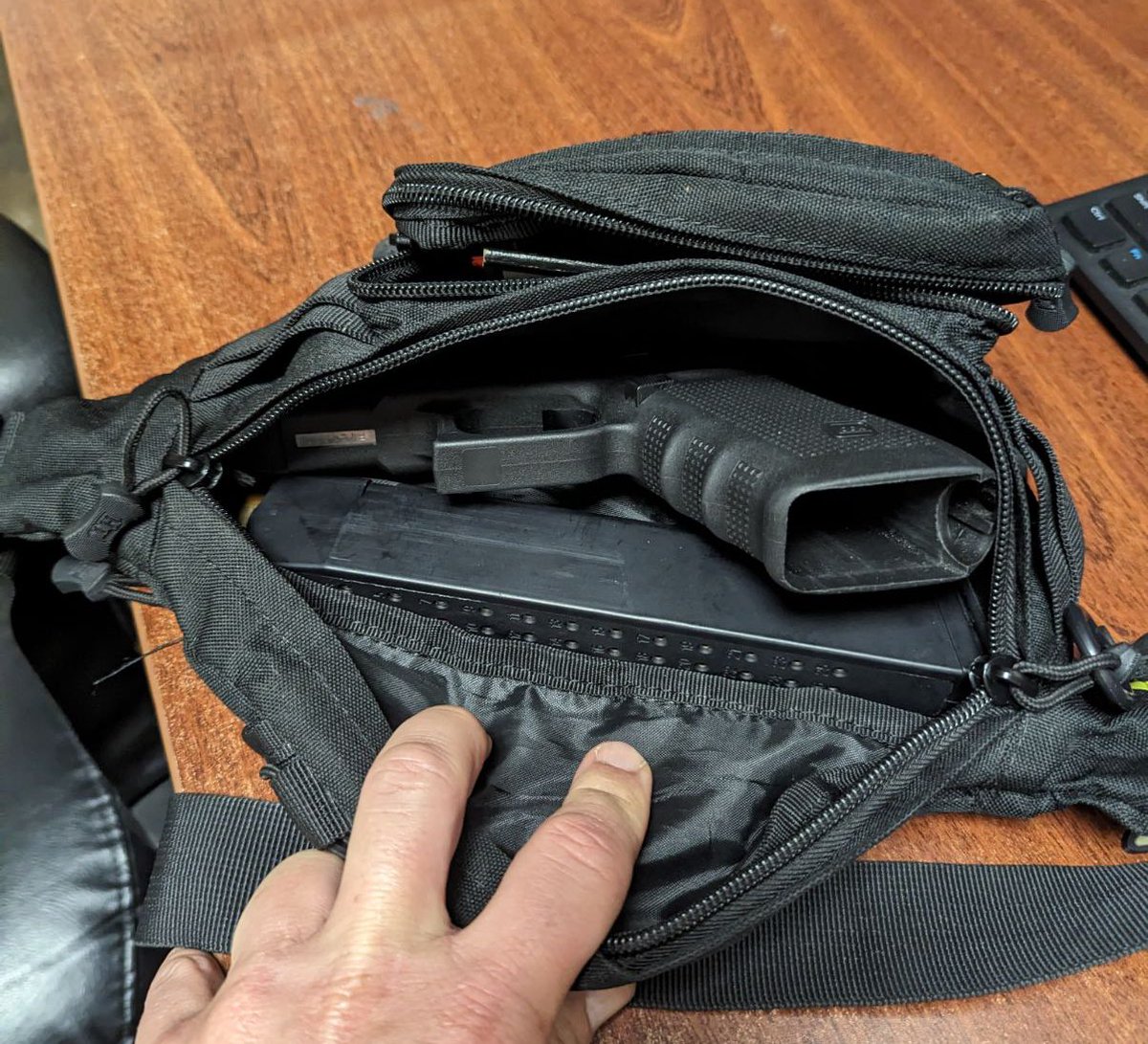 This is the .45 caliber firearm and loaded high capacity magazine that Transit officers recovered from a man who was smoking on a subway platform early this morning.