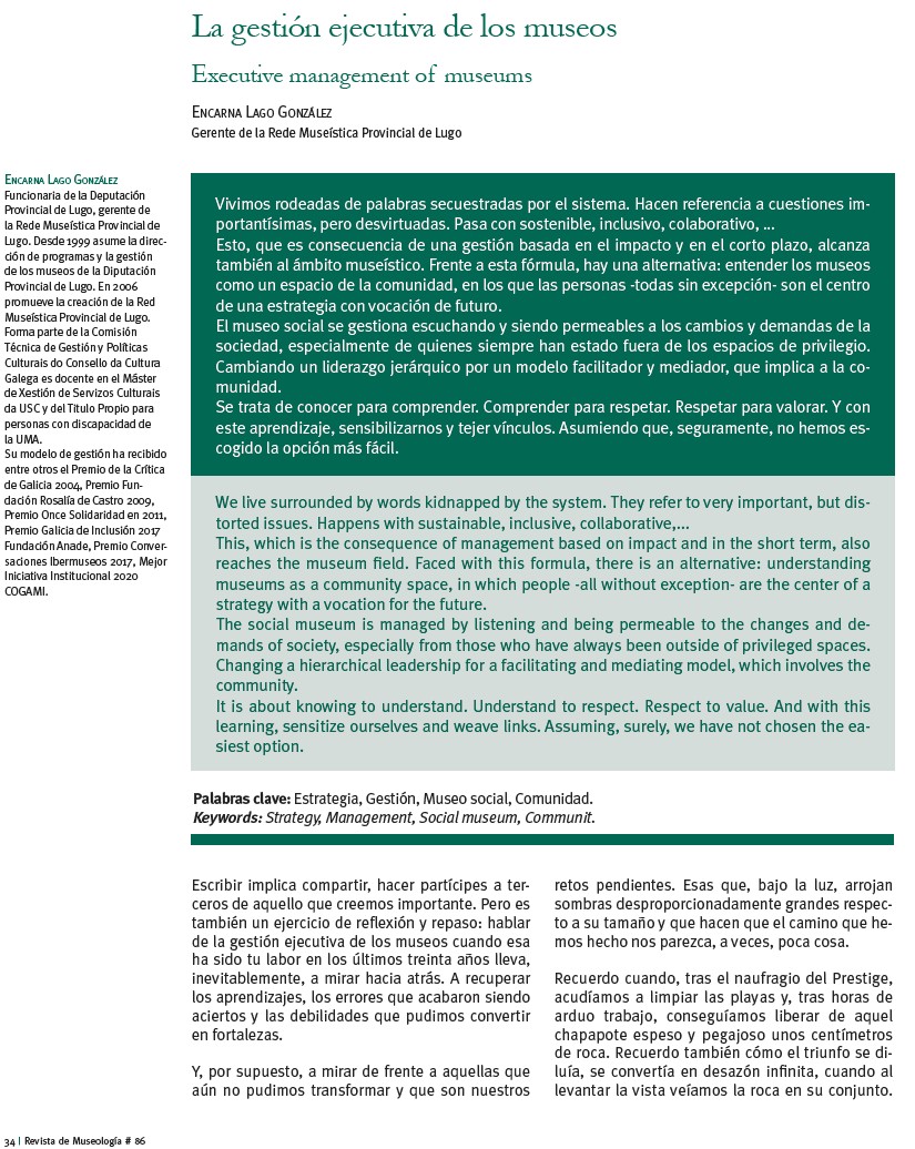 📢La gestión ejecutiva de los museos
"El #MuseoSocial se gestiona escuchando y siendo permeables a los cambios y demandas de la sociedad, especialmente de quienes siempre han estado fuera"

✍️ <a href="/encarnalago/">Encarna</a> en #86 de #RdM
@AEmuseologos
museologia.net/revista/

#MuseoTransformador