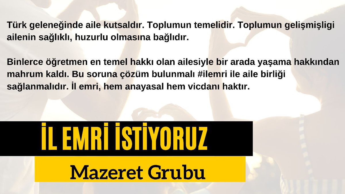 dont worry be happy (@libelluen) on Twitter photo <a href="/egitimsen/">Eğitim Sen</a> Aile birliği, sağlık ve can güvenliği zaruri mazeretlerdir. İl emri verilmemesi durumunda çok büyük mağduriyetler ortaya çıkmaktadır.
#ilemriŞart
<a href="/mehmetgursoy06/">Mehmet GÜRSOY</a>
<a href="/cftcblnt/">Bülent ÇİFTCİ</a>
<a href="/Yusuf__Tekin/">Yusuf Tekin</a>
<a href="/mebpgm/">Personel Genel Müdürlüğü</a>
<a href="/tcmeb/">Millî Eğitim Bakanlığı</a>
<a href="/tcbestepe/">T.C. Cumhurbaşkanlığı</a>
<a href="/RTErdogan/">Recep Tayyip Erdoğan</a> <a href="/egitimsen/">Eğitim Sen</a> Aile birliği, sağlık ve can güvenliği zaruri mazeretlerdir. İl emri verilmemesi durumunda çok büyük mağduriyetler ortaya çıkmaktadır.
#ilemriŞart
<a href="/mehmetgursoy06/">Mehmet GÜRSOY</a>
<a href="/cftcblnt/">Bülent ÇİFTCİ</a>
<a href="/Yusuf__Tekin/">Yusuf Tekin</a>
<a href="/mebpgm/">Personel Genel Müdürlüğü</a>
<a href="/tcmeb/">Millî Eğitim Bakanlığı</a>
<a href="/tcbestepe/">T.C. Cumhurbaşkanlığı</a>
<a href="/RTErdogan/">Recep Tayyip Erdoğan</a>