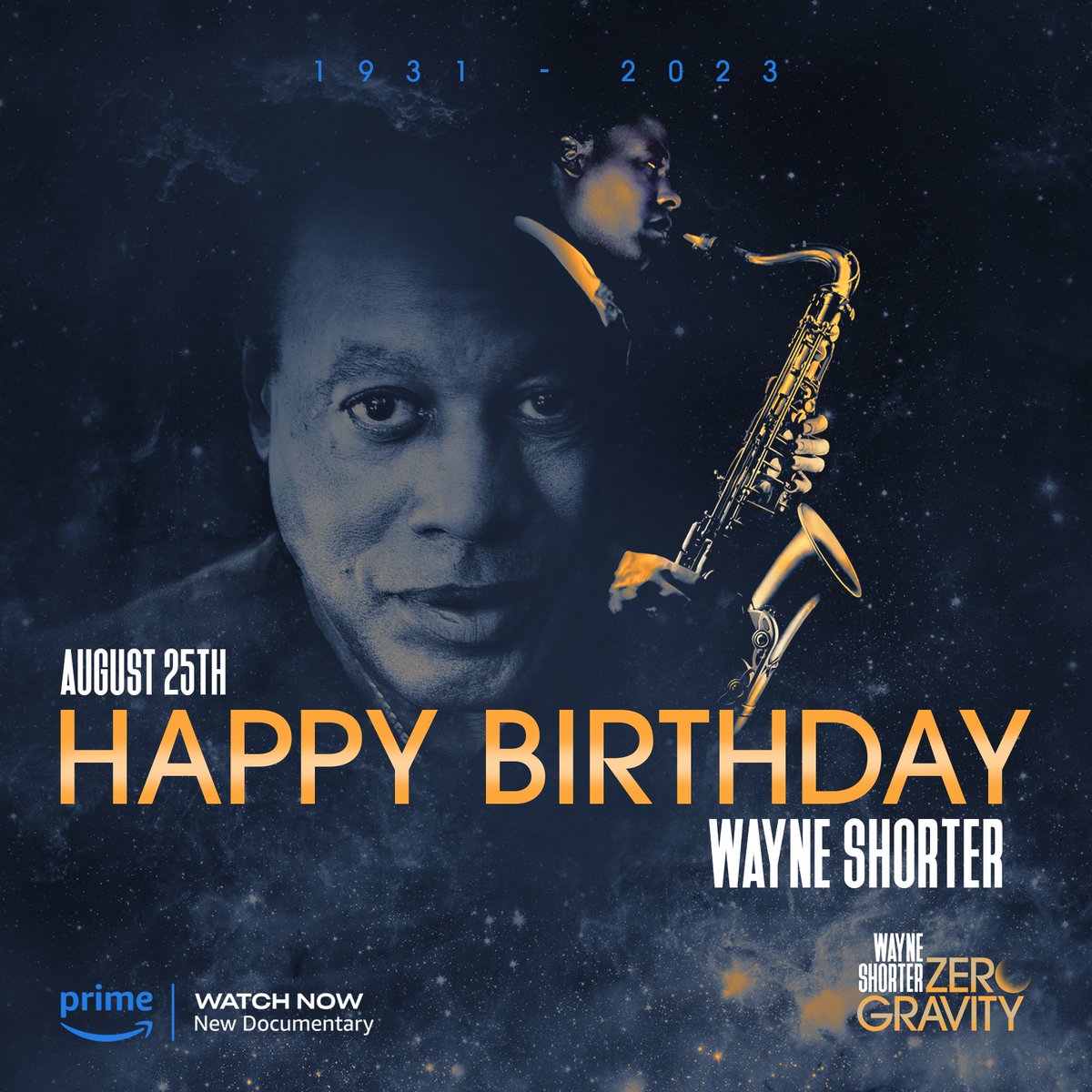 Today we celebrate the birthday of a legend. Wayne Shorter: Zero Gravity is now streaming on <a href="/PrimeVideo/">Prime Video</a> <a href="/Wayne_Shorter/">Wayne Shorter</a>