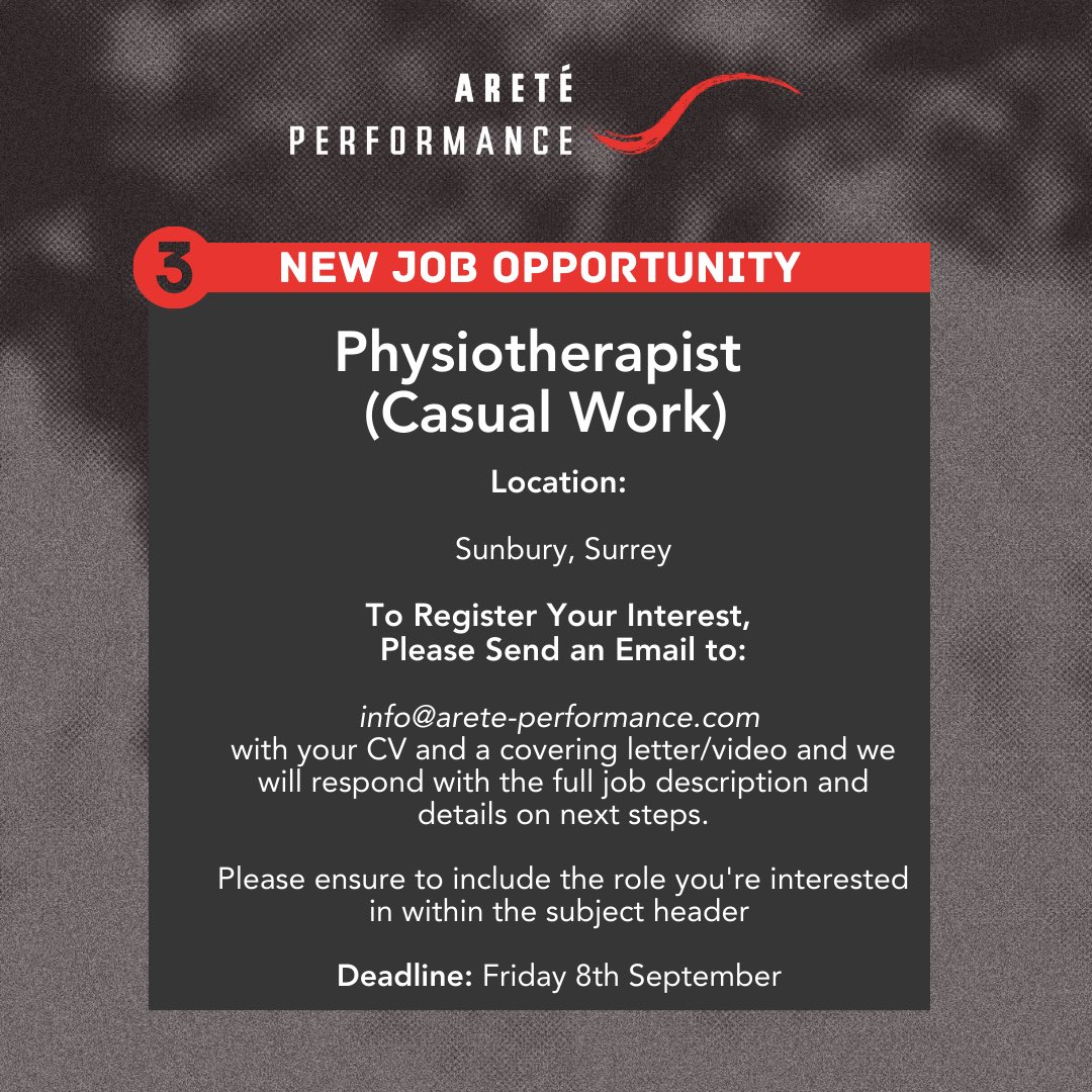 3/ Physiotherapist - Sunbury
Deadline: 8th September