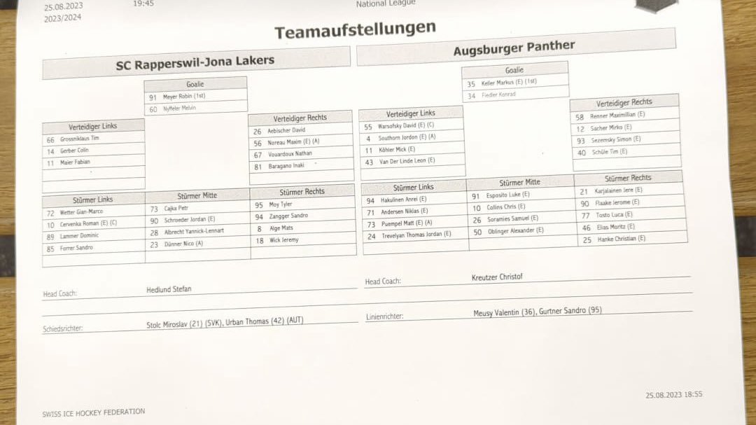 aevpanther's tweet photo. Rapperswil vs. Augsburg
Und so gehen wir es heute an. Neben dem verletzten Justin #Volek verzichten wir auf Dennis #Endras, Niklas #Länger, Zack #Mitchell und Marco #Niewollik.
#Bodenseecup #NurDerAEV https://t.co/f7syKa0zBl