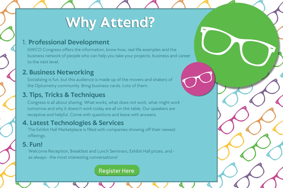 GWCOptometry's tweet photo. Why should YOU attend 2023 GWCO Congress? 👓

Check out the top 5 reasons why you should mark your calendar for this year's event. Register here! https://t.co/PTQxyu8kwe https://t.co/2EpfHcsKF1