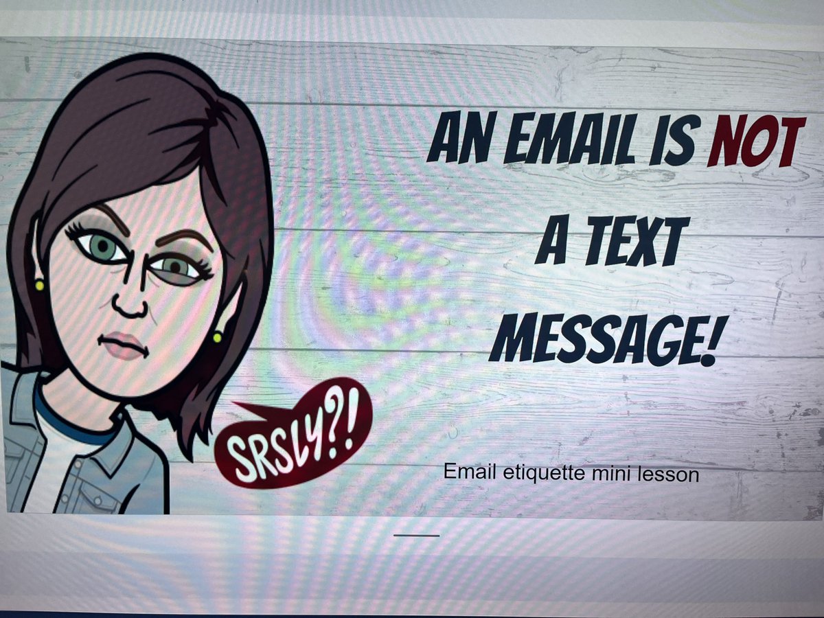 Jennifer Fair (@jenfair18) on Twitter photo Taught an email etiquette lesson with my 6th graders yesterday. Great conversations. This is an important life skill they need to know. <a href="/revabala1/">Revathi Balakrishnan</a> <a href="/MrsCollins1787/">Monica Collins</a> <a href="/PearsonRanchMS/">Pearson Ranch MS</a> <a href="/nancy_wheelis/">Nancy Wheelis 🦋</a> Taught an email etiquette lesson with my 6th graders yesterday. Great conversations. This is an important life skill they need to know. <a href="/revabala1/">Revathi Balakrishnan</a> <a href="/MrsCollins1787/">Monica Collins</a> <a href="/PearsonRanchMS/">Pearson Ranch MS</a> <a href="/nancy_wheelis/">Nancy Wheelis 🦋</a>