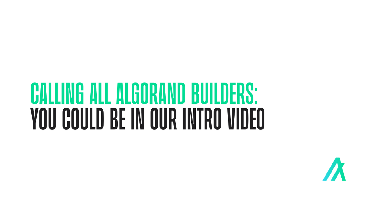 AlgoFoundation's tweet photo. Calling all Algorand builders and creators! 

We’re producing a new @Algorand intro video and would love to get you involved 💛

If you are a builder or creator on Algorand, you have a chance to be included in our video.

Get involved 👉https://t.co/Brc0u8oxJp