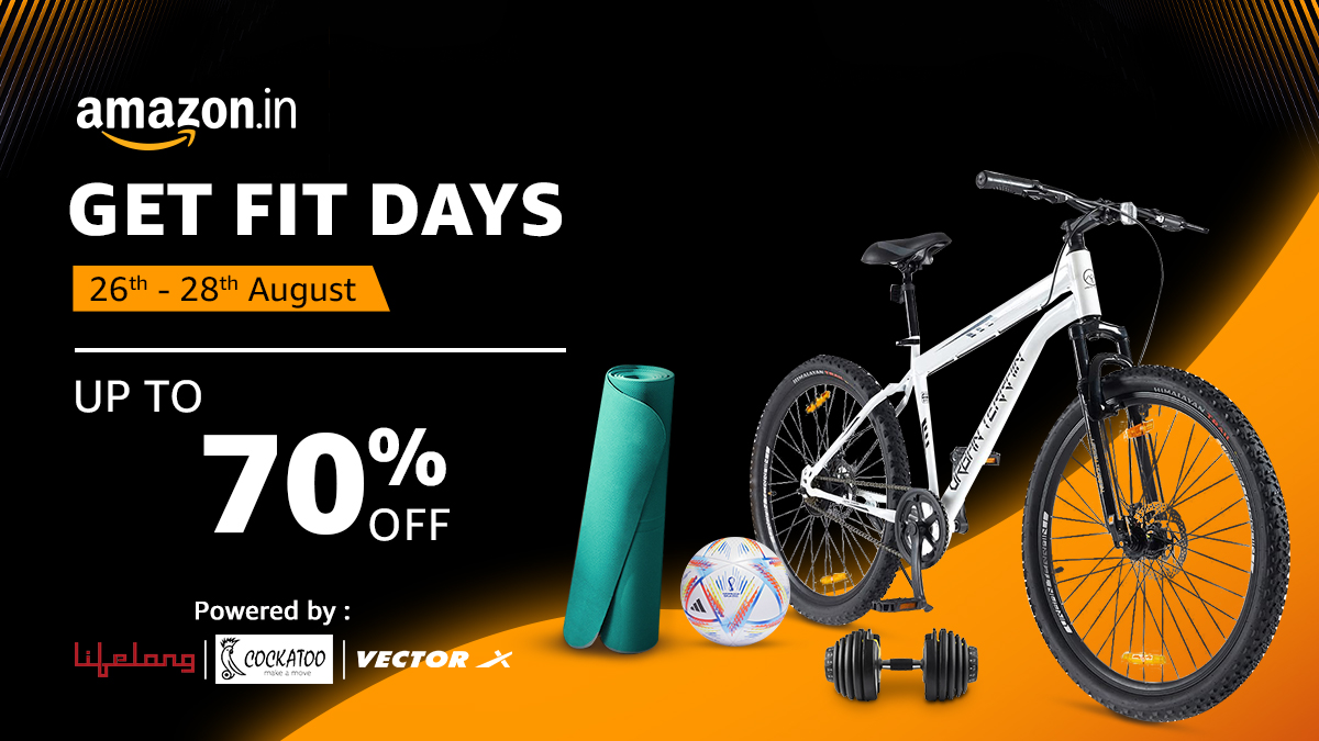 amazonIN's tweet photo. Get Fit Days is live now!
Up to 70% off across treadmills, weights, cycles &amp; more. 
#GetFitDays  #cardio #treadmills #spinbikes #strengthtraining #cycles #summersports  #sports #homeworkout  #sportsnutrition #amazonfinds

Shop now: https://t.co/0Ysql6xixK https://t.co/KmSQOVKgcn