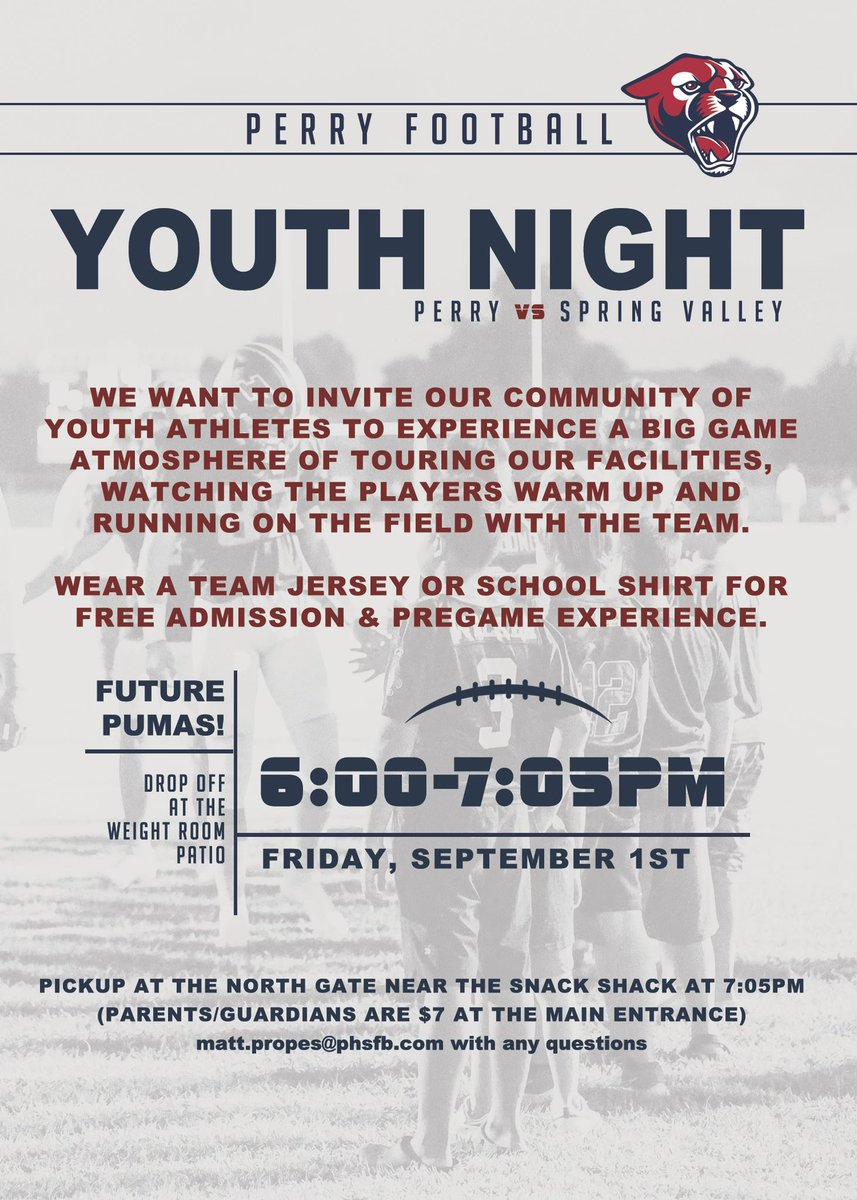 #ONEWeek Puma Nation is HOME for #FNL and ready to bring the 🔥🔥🔥! Calling ALL Youth Players! Join us for the fun and excitement! Details in image!