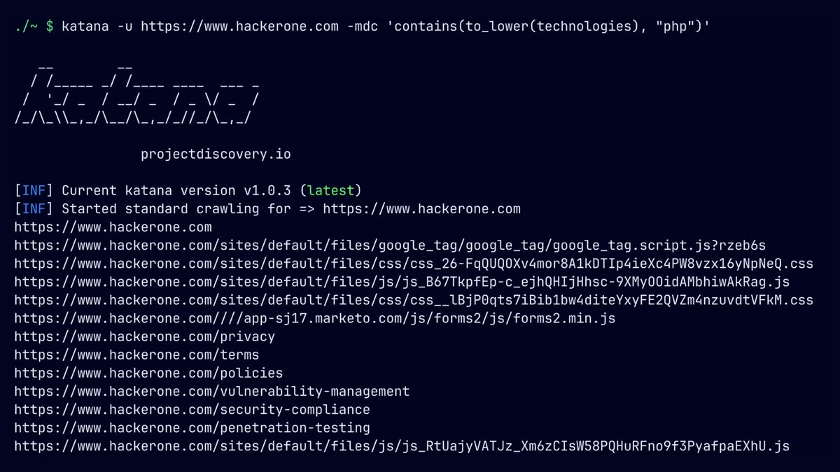pdiscoveryio's tweet image. How to match endpoints with PHP technologies using katana! 🗡😱

#hackwithautomation #hacking #crawling