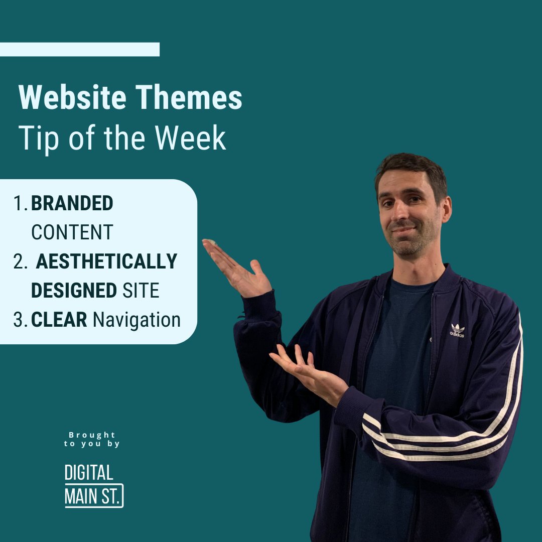 Tip of the Week: Website Themes
Themes for website can elevate your brand and provide a good looking site that people will want to engage with.

#DigitalMainStreet #DigitalServiceSquad #digitaltransformationgrant #digitaltips #digitalmarketing #canadabusiness #canadasmallbusiness
