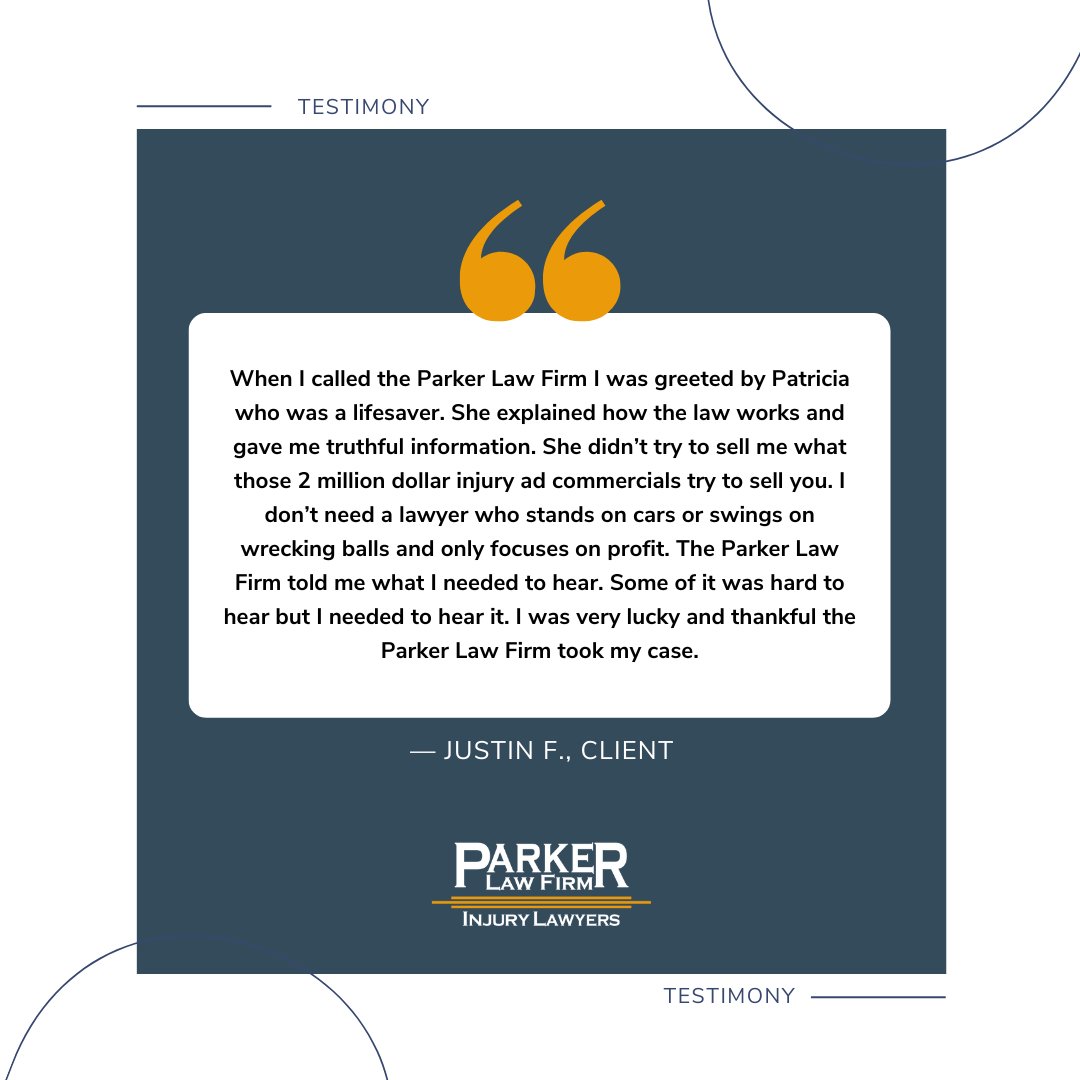 "I was very lucky and thankful the Parker Law Firm took my case." - Justin, client 🌟