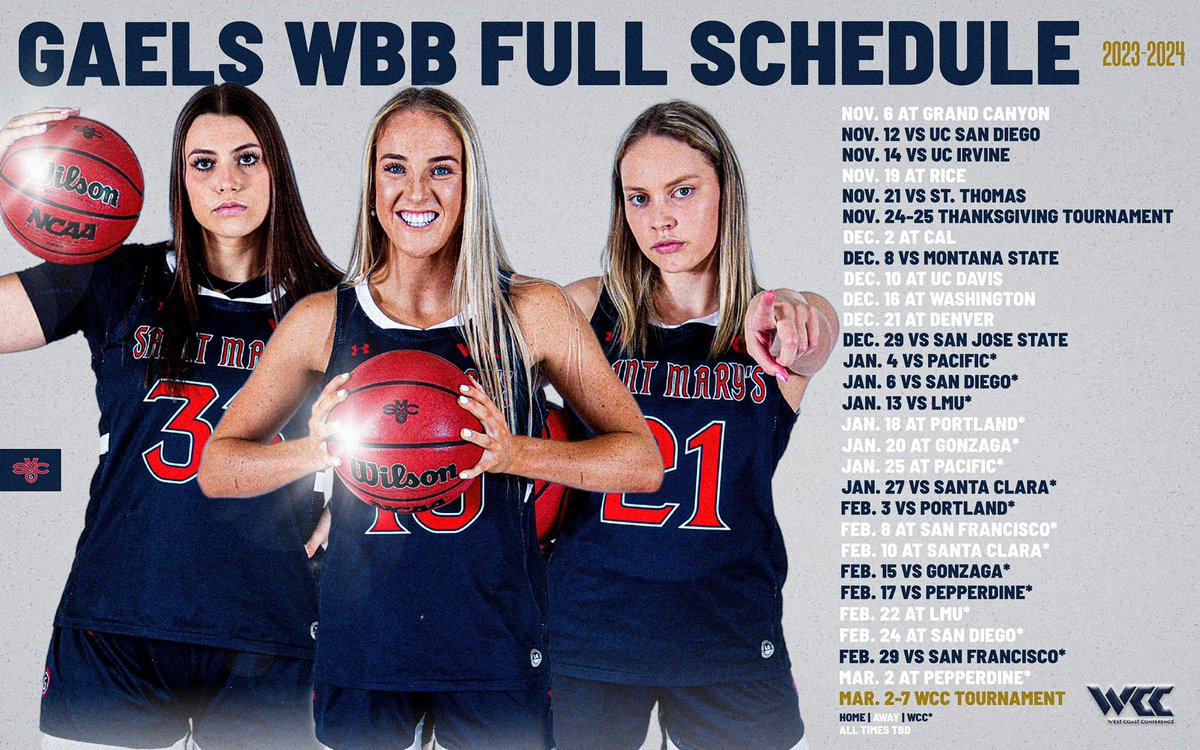 Saint Mary's Women's Basketball has released its 2023-24 schedule, which features a competitive mix of new foes and familiar faces in Jeff Cammon's first year as Head Coach. Full story ⬇️ smcgaels.com/news/2023/8/25…