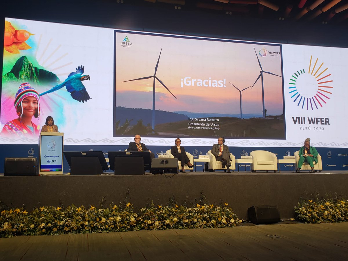 Ursea_Uy's tweet photo. Ing. Silvana Romero en el VIII Foro Mundial de Energía destaca el éxito de la transición energética en Uruguay 🌱 De la dependencia a fuentes fósiles a un 90% de energía renovable en 2022 🍃 Política energética sólida y participación ciudadana clave 🔑
#WFER #wferperu2023 https://t.co/SHmQkEQanL