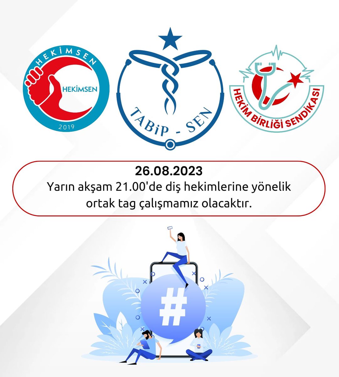 Muayene, girişimsel tedavi ve dezenfeksiyon gibi işlemlerin 10 dakikaya sığabileceğini düşünerek, ‘yeter ki hasta randevu bulsun’ mantığıyla kısaltılan randevu süresi sorununu sosyal medya gücünü de kullanarak dile getiriyor, 3 hekim sendikası olarak yarın tüm meslektaşlarımızı