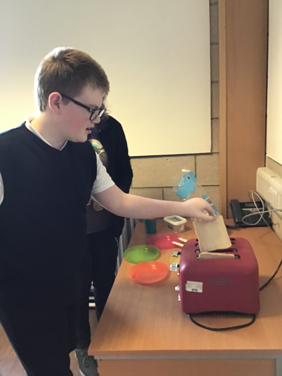 Sue's class practiced making their own toast in the Life Skills room across at Carnbroe in the Vocational Campus.