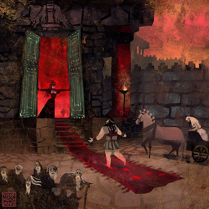 TylerMLockett's tweet photo. In this scene, of Aeschylus's Greek tragic play "Agamemnon",  King Agamemnon has finally arrived back to his palace in Argos (Mycenea) after conquering Troy. He arrives in a chariot with his spoil of war; CASSANDRA (a Trojan slave girl cursed by Apollo with the power of prophecy) https://t.co/MXm0IGVTLe