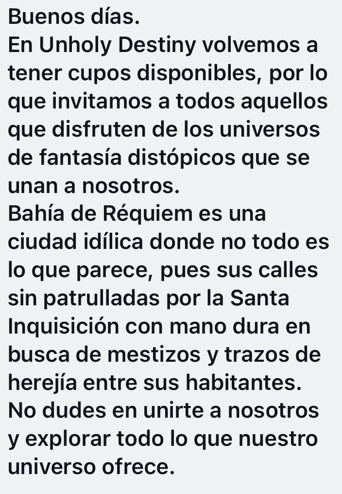 🐺 ; <a href="/unholyD_PR0M0/">𝑼𝒏𝒉𝒐𝒍𝒚 𝑫𝒆𝒔𝒕𝒊𝒏𝒚 - OFF</a> rol cerrado de fantasía y ciudad distópica