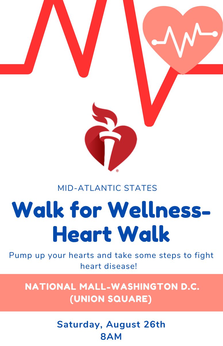 Leaders please join Takeover as we “Walk for Wellness” during our AHA Walk this Saturday, August 26th in D.C. (Union Square) for a morning filled with family and fun while raising awareness to defeat our #1 killer, heart disease. 

@MASMakeItMatter <a href="/MrKay416/">Kaleb Alem</a> @VinceLeaks <a href="/404girl/">Betsy Francis</a>