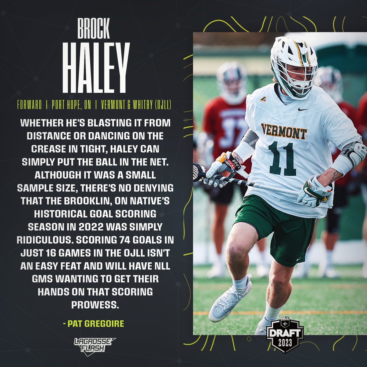 Lacrosse Flash (@lacrosseflash) on Twitter photo Following a 74-goal season in the OJLL last summer, Brock Haley enters this year's draft as one of the best goal-scorers in the class
<a href="/PGreggy/">Pat Gregoire</a> breaks down the dynamic righty who helped Whitby to a Minto last year
#LaxFlash⚡️ I #NLLDraft Following a 74-goal season in the OJLL last summer, Brock Haley enters this year's draft as one of the best goal-scorers in the class
<a href="/PGreggy/">Pat Gregoire</a> breaks down the dynamic righty who helped Whitby to a Minto last year
#LaxFlash⚡️ I #NLLDraft
