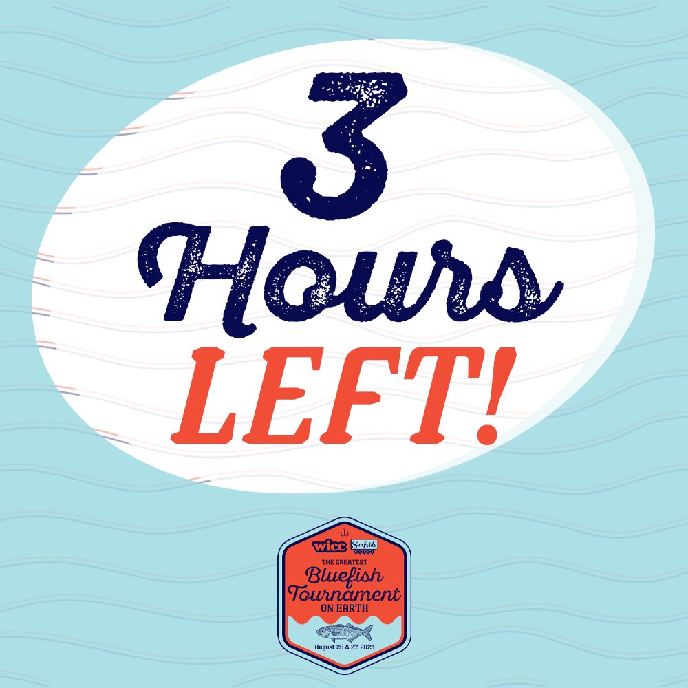BluefishTourn's tweet photo. ⏰ Registration for this year's @WICC600 @surfsidehotel Greatest Bluefish Tournament on Earth closes at 11:59pm! $25,000 for the grand prize heaviest bluefish and another $15,000 in runner up and port prizes 💰 $1,000 for the heaviest blue caught by anyone under 18! 💰Sign up! https://t.co/5OO75vkyCo