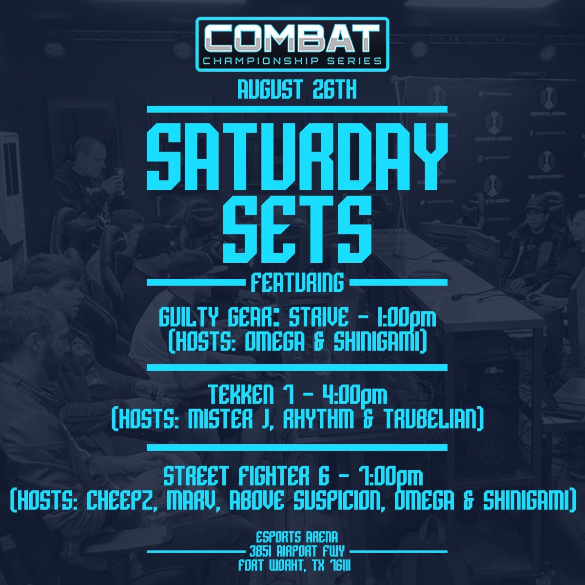 CombatFGC's tweet photo. 🚨 SATURDAY SETS CASTERS 🚨

➡️ #GGST - @Omega_Wes &amp; @ShinigamiEraza7 

➡️ #Tekken7 - @MisterJ429 @rhythmLP @TruBelian 

➡️ #StreetFighter6 - @Cheepz817 @tryhardstourney @Omega_Wes @ShinigamiEraza7 

💰 Up to $200 pot bonus for each game!

➡️ Sign-up: https://t.co/SNX5qbnM4j https://t.co/5Q9u92c7IK