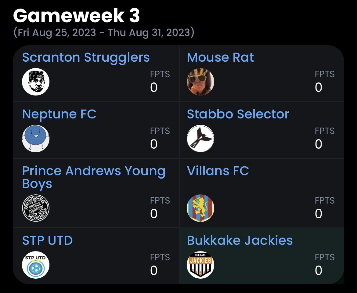 toggasaviour's tweet photo. GW 3 sees title holder @CopperpotGabe challenge league topper @DarrenKitchin 

@ChudleyCannons_ vs @richardofyork 

@princeandrew71 seducing @DesperateDan 

&amp;
@dsf replays the eosb tie against @bjsaunders_ https://t.co/9QUCRny7Cn