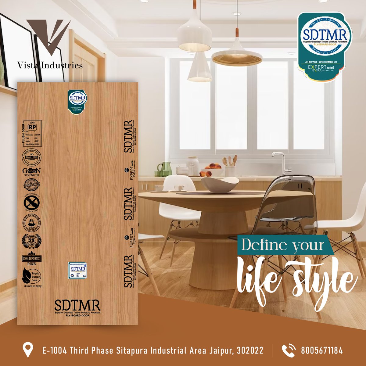 Add strength and durability to your interiors with natural wood plywood that adds a captivating allure to your decor.
SDTMR ensures sustainability with termite resistance plywood so that you and your family can enjoy a healthy home.
Visit Vista Industries to explore more.