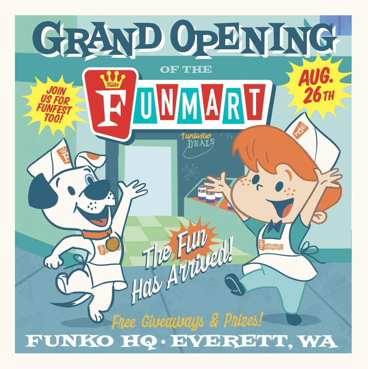 OriginalFunko's tweet photo. Pop-up announcement! Fun Fest 2023 is one day away! Celebrate with us tomorrow at our Everett store block party. Pop on by for a Funmart grand opening at the store, too. Check out our blog for more info about the event & exclusives. #FunFest2023 #Funmart https://t.co/rSyrA1h957 https://t.co/zPI0a2OyXa