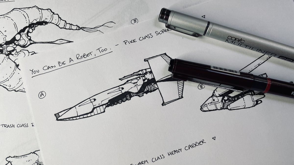 Some of the in-progress tables for the Infinity of Ships toolkit for creating wild far-future spacecraft, with illustrations by @thisnorthernboy ... a hyper 🧵