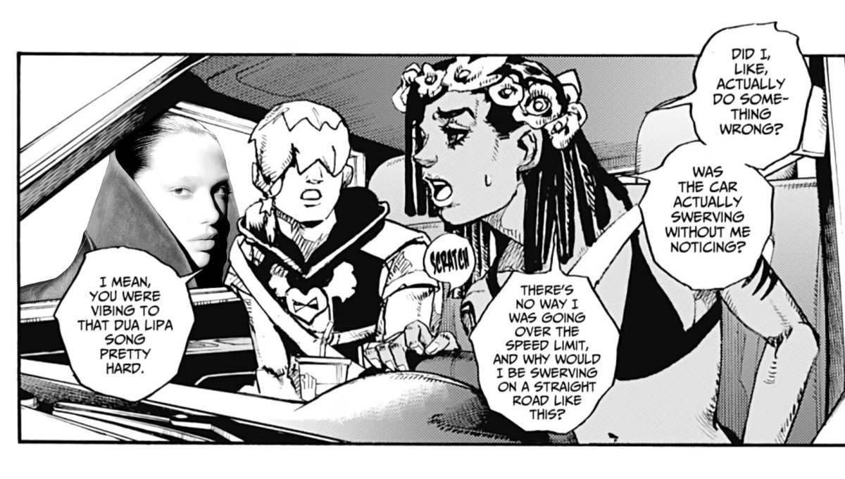 Saitamagoated's tweet photo. crazy to think that the first words ever spoken by the part 9 JoJo MC was about Dua Lipa https://t.co/H5QQFnE3f3