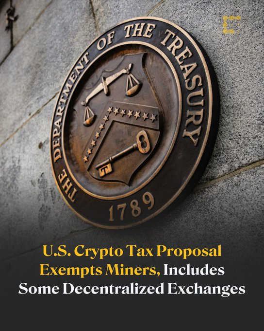 WCT_Token's tweet photo. The
@USTreasury
has unveiled a crypto tax proposal that exempts miners but includes some decentralized exchanges.   A new 1099-DA form was introduced for brokers, with rules set for the 2025 tax year. https://t.co/lAGqA0fBDa https://t.co/tPsKbvEzMl