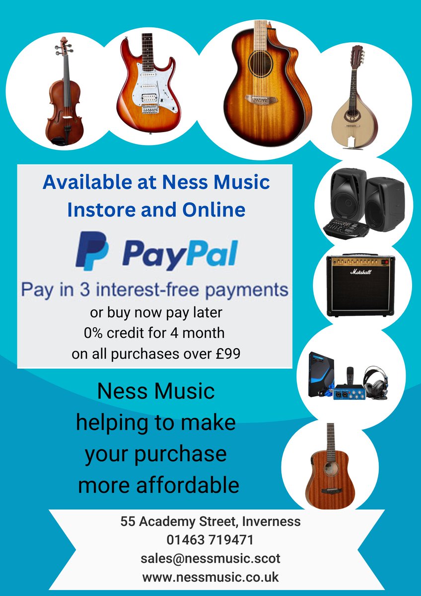 Ness Music - helping to make your purchase more affordable
We can accept Paypal payment both instore and online.
📷Paying outright
📷Paying 3 monthly payments
📷Paying over 4 months interest free!
📷ONLINE and INSTORE
📷nessmusic.co.uk or at 📷55 Academy
#musicshop #music
