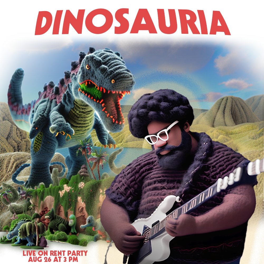 This weekend on "Rent Party," our hero, Dinosauria, wards off the terrors of the rock wilderness with the ancient power of his mighty music. 

But will he survive to reach the end of his epic journey?

Tune in to hear him play live in our studio and find out, 3 p.m. on Saturday.