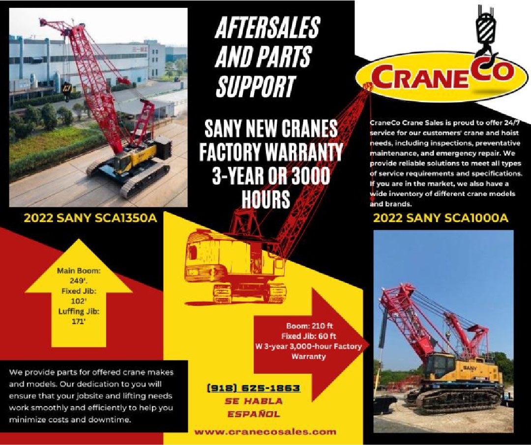 TheCraneClub's tweet photo. SANY factory 3-year warranty or 3,000 hours is a great bonus to add to the many features these machines will satisfy you with. Visit https://t.co/xRQhTQXbGA to learn more. 📞 918-625-1863 or 📧 craneco@crane-co.com for a quote! https://t.co/Uwmz0ZWJSx
