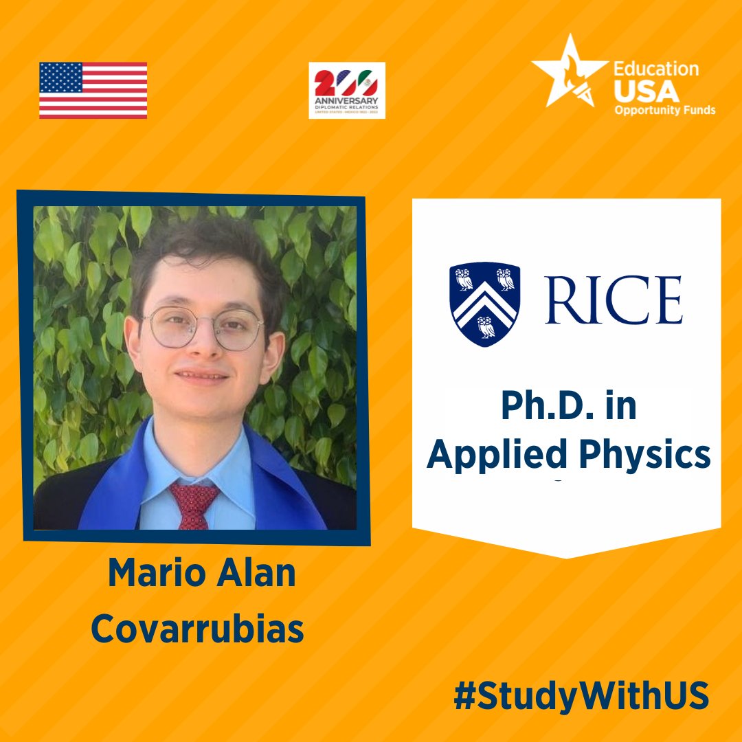 EdUSAPuebla's tweet photo. Our next #OpportunityFundsGrantee23: Alan. He graduated from Benemérita Universidad Autónoma de Puebla and he will now start his Ph.D. in Physics�� at Rice University. Keep up the good work! �� #EducationUSA #StudyWithUS #StudentSuccess #InternationalStudents https://t.co/hi0ZKaYGfe