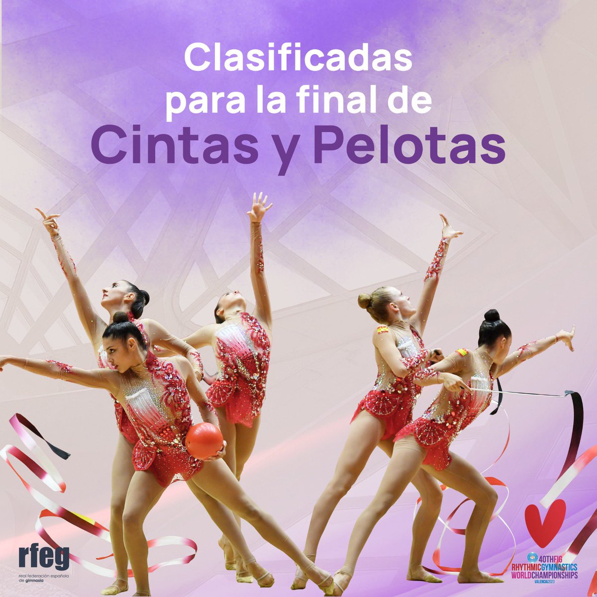 RFEGimnasia's tweet photo. ¡A LAS FINALES! 🔥

El conjunto senior estará en ambas finales por aparatos del Campeonato del Mundo de Valencia #RhyWorlds2023 tras clasificarse en ambos ejercicios ❤️

¡ENHORABUENA Y MUCHA SUERTE! https://t.co/61SafBCAAE
