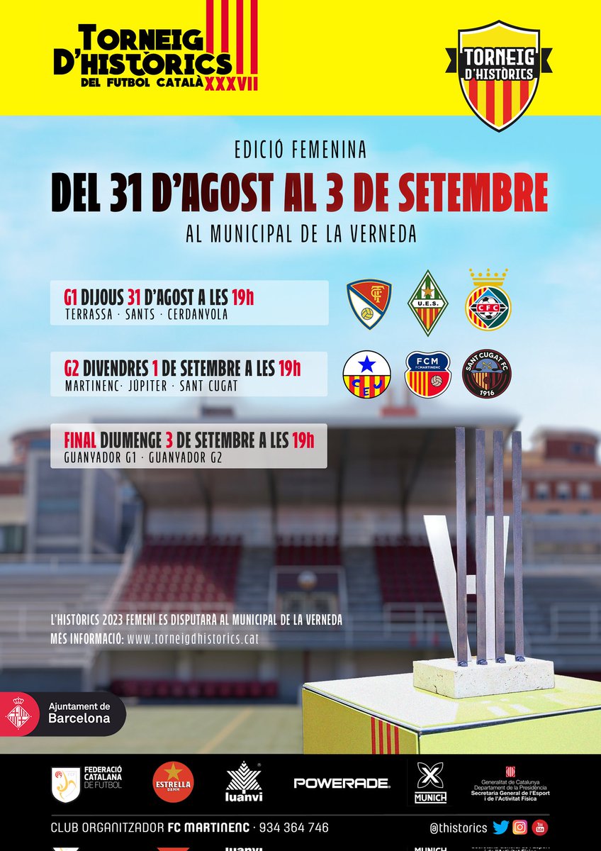 thistorics's tweet photo. 🖼 Tenim CARTELL de l'#Històrics23 Femení!

⌛️ Queden 6️⃣ dies!

🤗 Us esperem al Municipal de la Verneda! 🏟

#SomMartinenc #futfem https://t.co/ThueoAshla