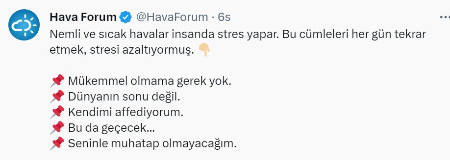 Bre Zındıkyan (@zindikthebre) on Twitter photo Birader sen hava durumunu anlatacaksın.
Ne o öyle beyaz yaka yaşam koçu gibi cümleler falan ?
<a href="/HavaForum/">Hava Forum</a> Birader sen hava durumunu anlatacaksın.
Ne o öyle beyaz yaka yaşam koçu gibi cümleler falan ?
<a href="/HavaForum/">Hava Forum</a>