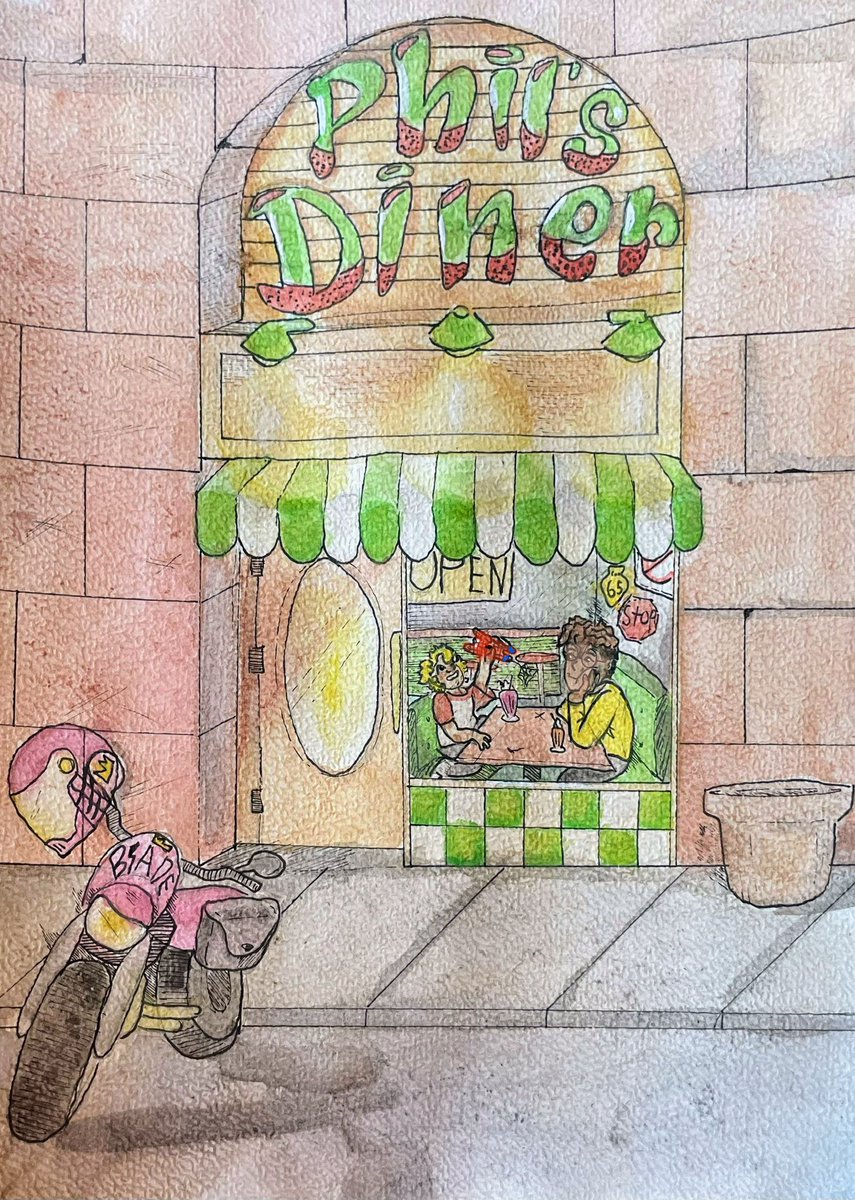 ChocyMuffin4's tweet photo. I definitely imagine tommy an wilbur hanging out at phil’s diner after school, techno picking them up an driving them over before his shift making sure to bring them snacks 

Anyways this us for diner AU @SBIBingo #tommyinnitfanart #wilbursoot #wilbursootfanart https://t.co/qOCZ3IGqL0