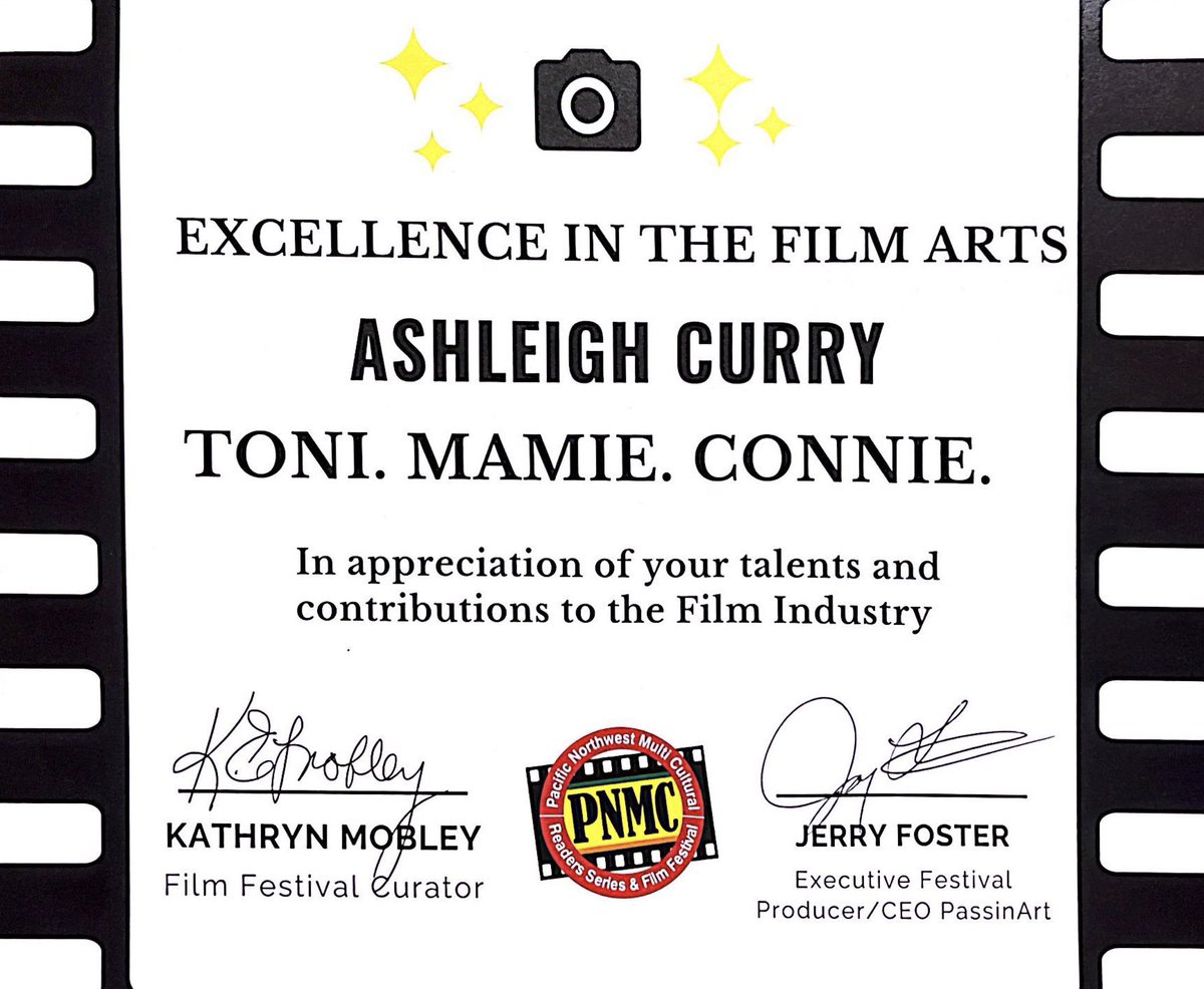 Many thanks to the Pacific Northwest Multicultural Festival for this certificate! This recognition is a true testament to our hard work and dedication! 🎬🥂
.
.
.
.
#tonistone #mamiejohnson #conniemorgan #hiddenfigures #legends #blackstories #blackactors #blackfilmmakers