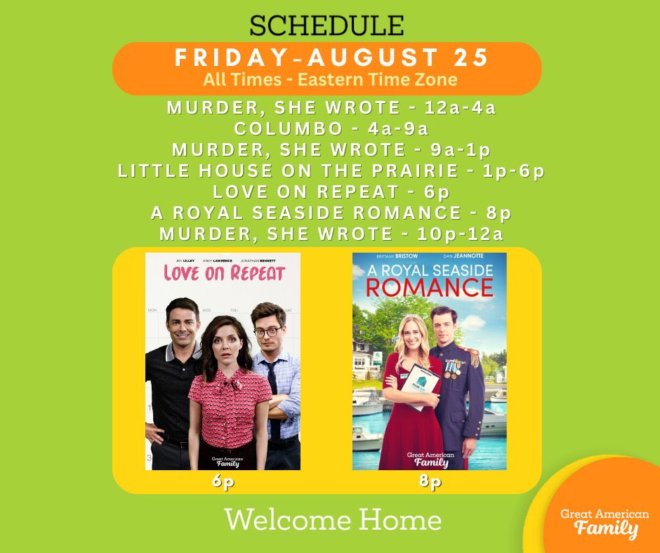 CattLovesMovies's tweet photo. It’s a fabulous Friday! #DoubleFeature tonight on @GAfamilyTV—
☀️ #LoveOnRepeat 6pET/3pPT
☀️ #ARoyalSeasideRomance 8pET/5pPT
🐱💛🎬
#GreatAmericanSummer
@billabbottHC #GreatAmericanFamily #GFam #WelcomeHome #StoriesWellTold #Greatfuls https://t.co/Yl0gTVA6et