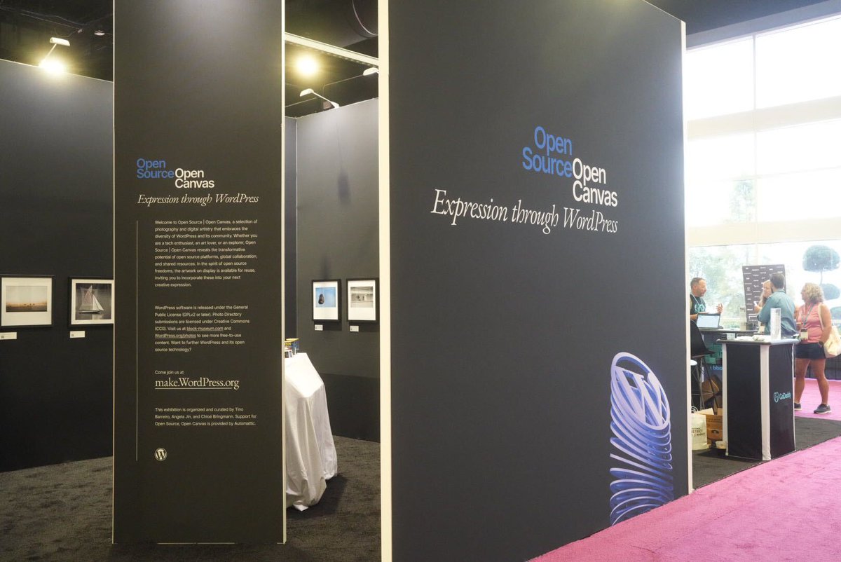 WordPress's tweet image. 🗣️ If you are attending #WCUS, remember to check out the Open Source | Open Canvas exhibit. 👀 Can you spot the Shoggoth plushie? You can still earn one by snapping a picture of your favorite piece using hashtag #OpenSourceArt