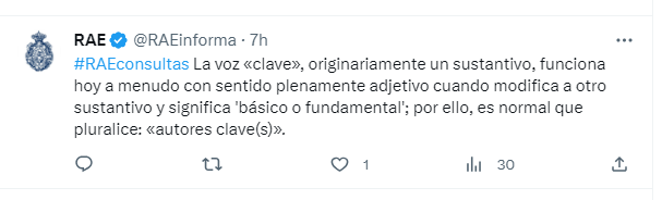 casadod1's tweet photo. @DebouverMelanie @RAEinforma Mon tweet était parti deux fois, la RAE a répondu sur l'autre tweet. Je colle la réponse comme image. Mais tu peux dire "palabras claves". https://t.co/3bygO8OmnN
